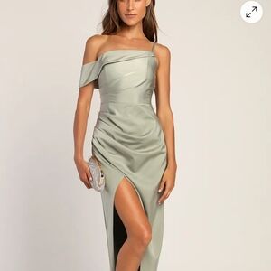 Lulu's Elegant Sage Green Off-Shoulder Dress